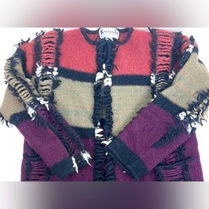 Vintage 80’s 90’s Knitting Needles Patchwork Fringe Wool Cardigan